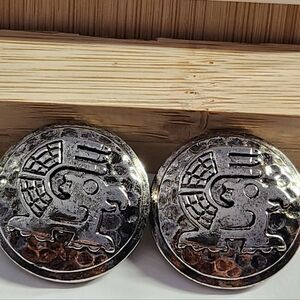 #2488, ALLISON REED, 1940's TAXCO EARRINGS, WAR EAGLE. SILVER PLATED.